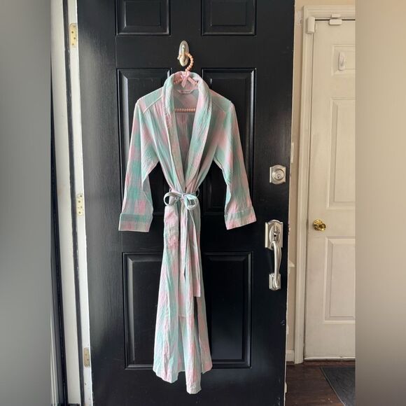 House of Japan Pastel Pink Blue Cotton Linen Blend Robe Size S/M - Picture 7 of 16